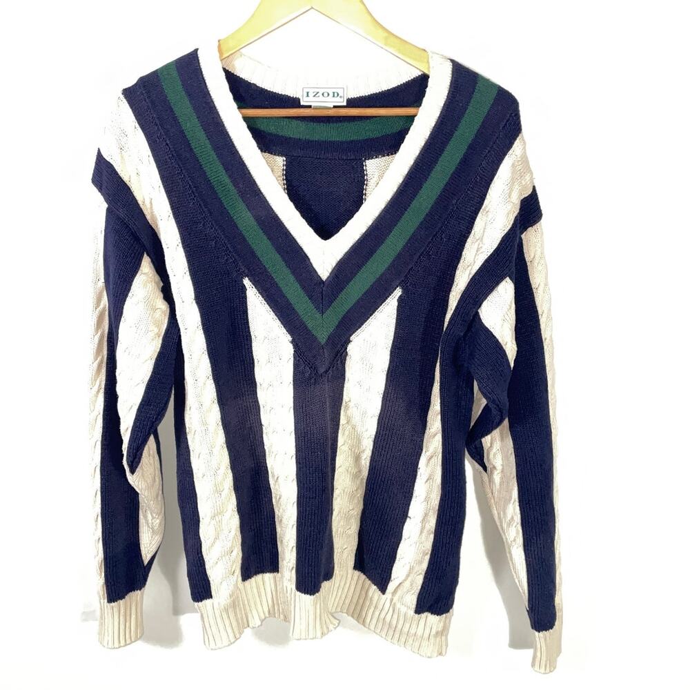 Vintage Izod V-Neck Cricket Sweater - Size S - 100% Cotton